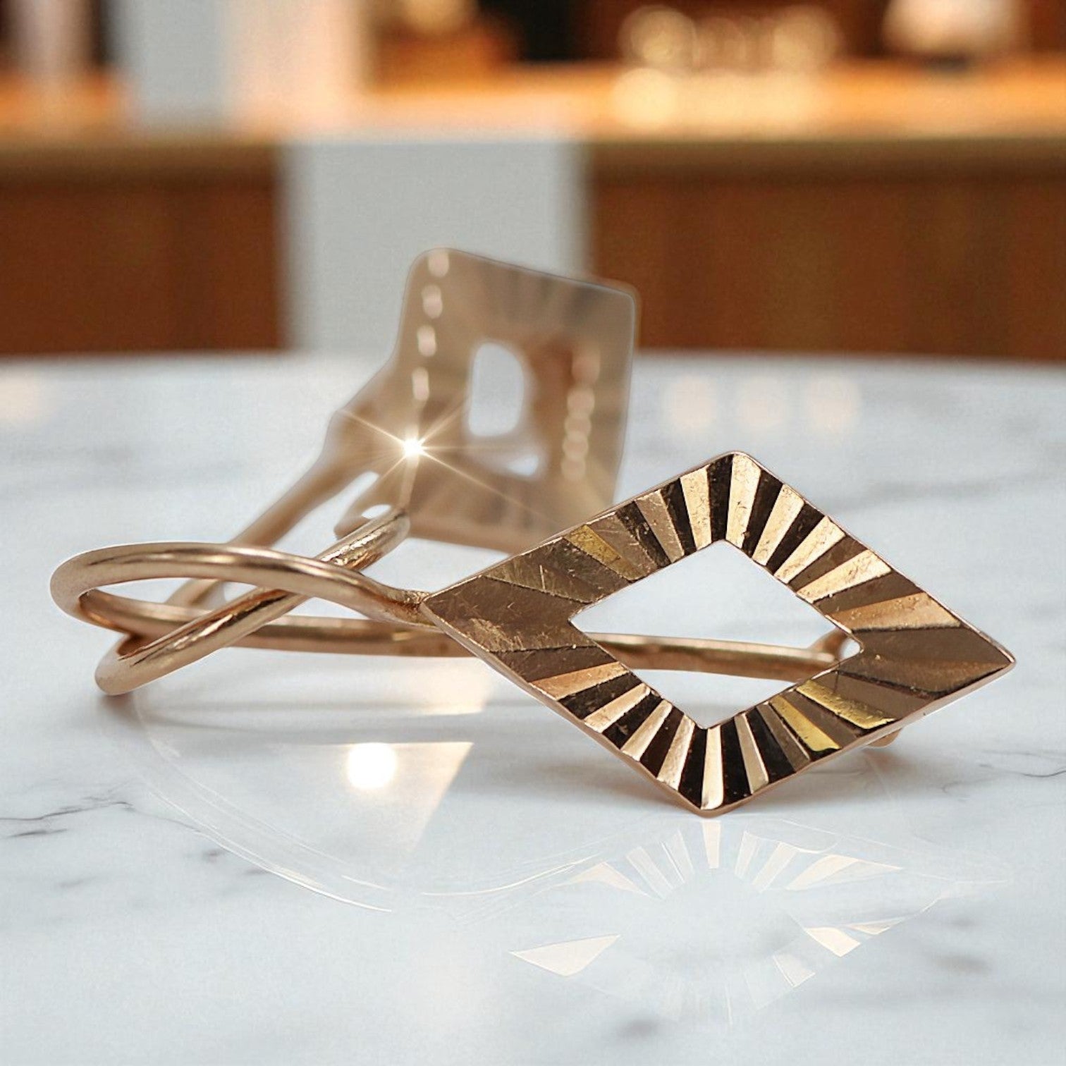 Vintage rose pink 14k 585 gold Vintage square earrings ven144