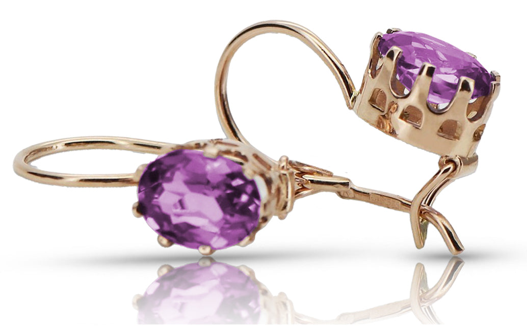 Vintage rose pink 14k 585 gold amethyst earrings vec196 vec196r-am