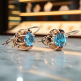 Vintage rose pink 14k 585 gold aquamarine earrings vec062