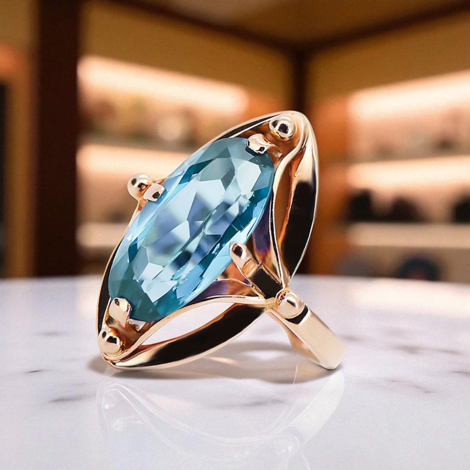 Aquamarine Original Vintage 14K Rose Gold Ring Vintage style vrc047r vrc047r-aq