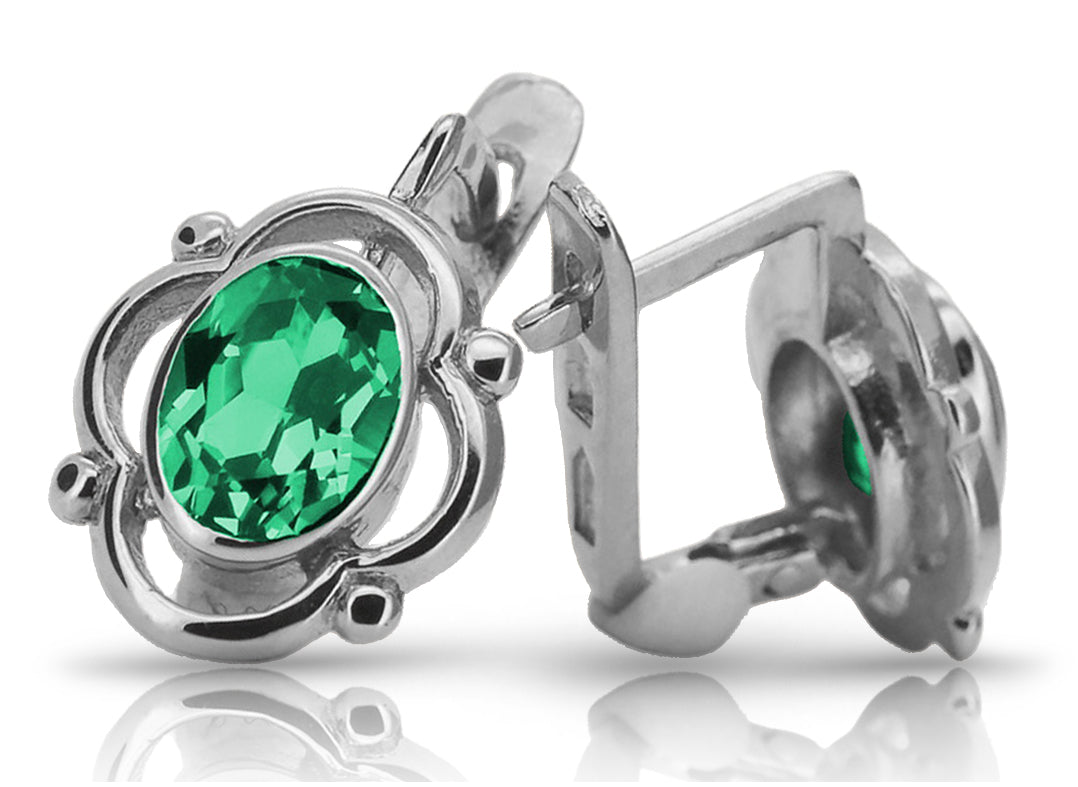 Vintage 925 Silver emerald earrings vec033s Russian Soviet style vec033s-em