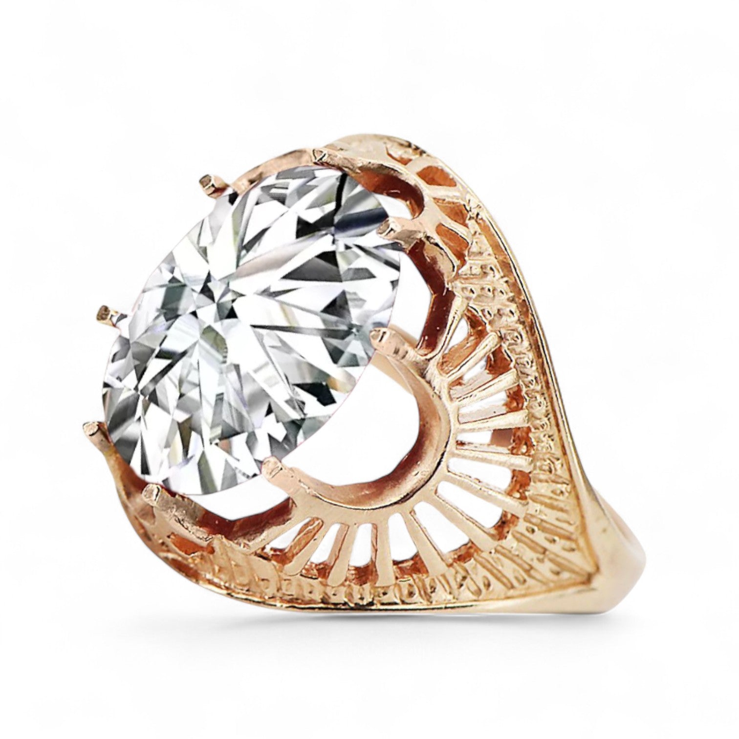 Ring Vintage style Zircon Original Vintage 14K Rose Gold vrc003r