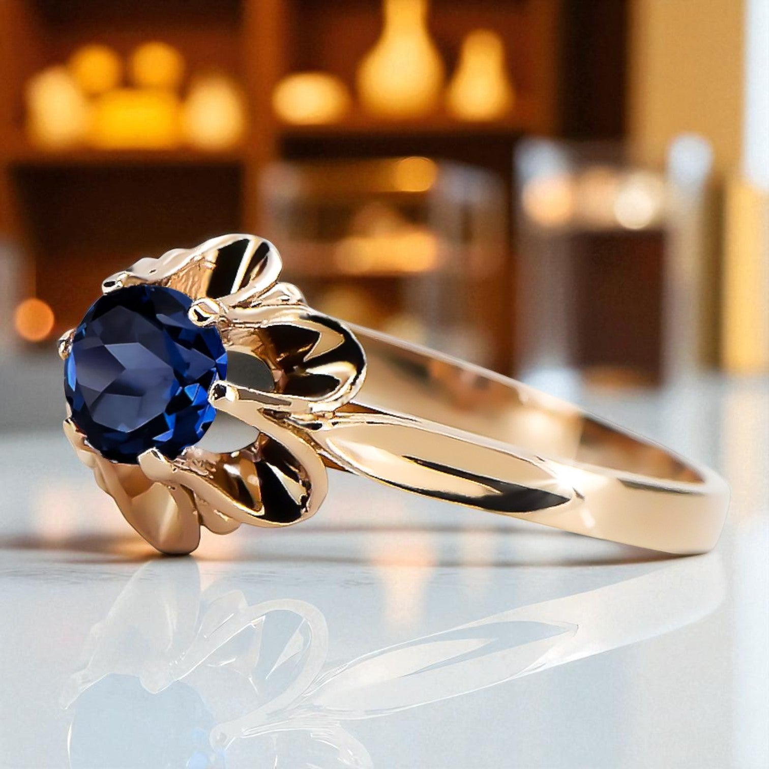 Vintage Ring Sapphire Original Vintage 14K Rose Gold vrc004r