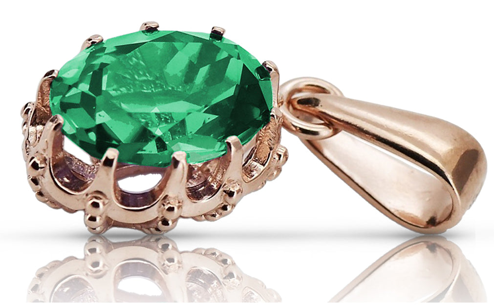 Original Vintage 14K Rose Gold Emerald Pendant Vintage craft vpc008r vpc008r-em