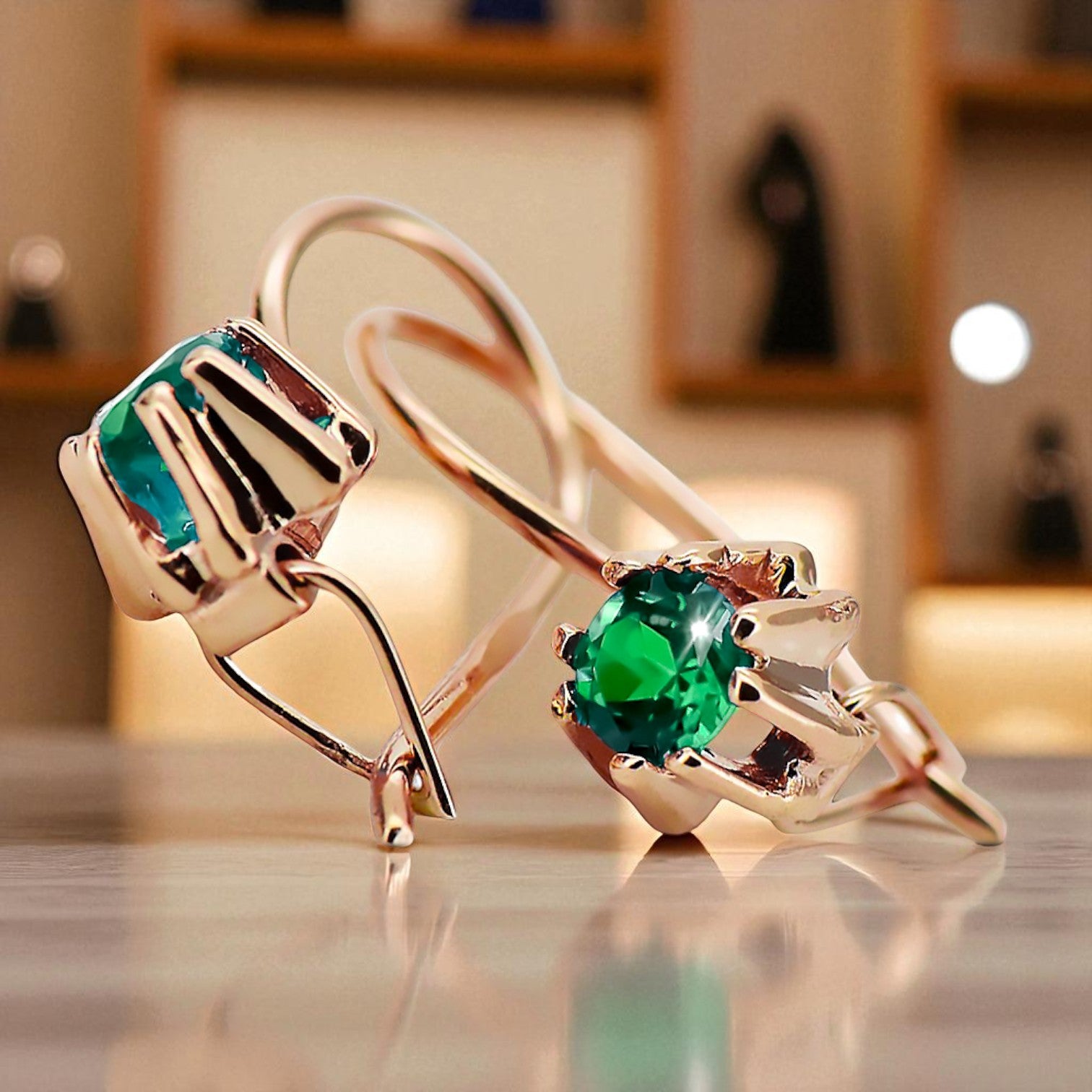 Earrings Vintage craft Emerald Original Vintage 14K Rose Gold vec053r