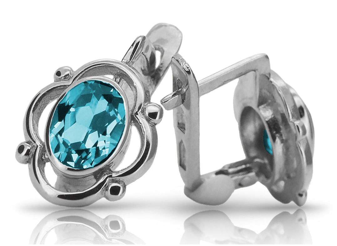 Vintage 925 Silver aquamarine earrings vec033s Russian Soviet style vec033s-aq