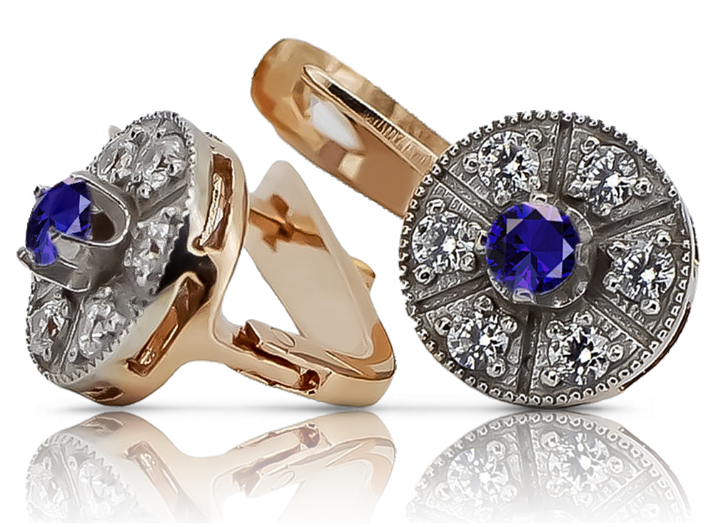 Vintage rose pink 14k 585 gold sapphire earrings vec161rw Vintage vec161rw-sp