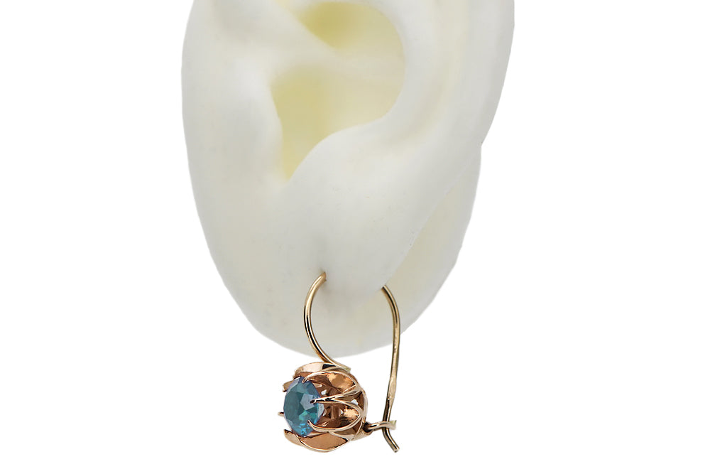 Vintage rose pink 14k 585 gold aquamarine earrings vec062