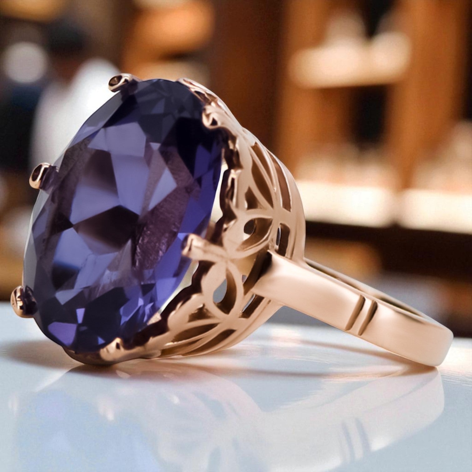 Rose 14k pink Gold 585 Alexandrite ring vrc130 Vintage