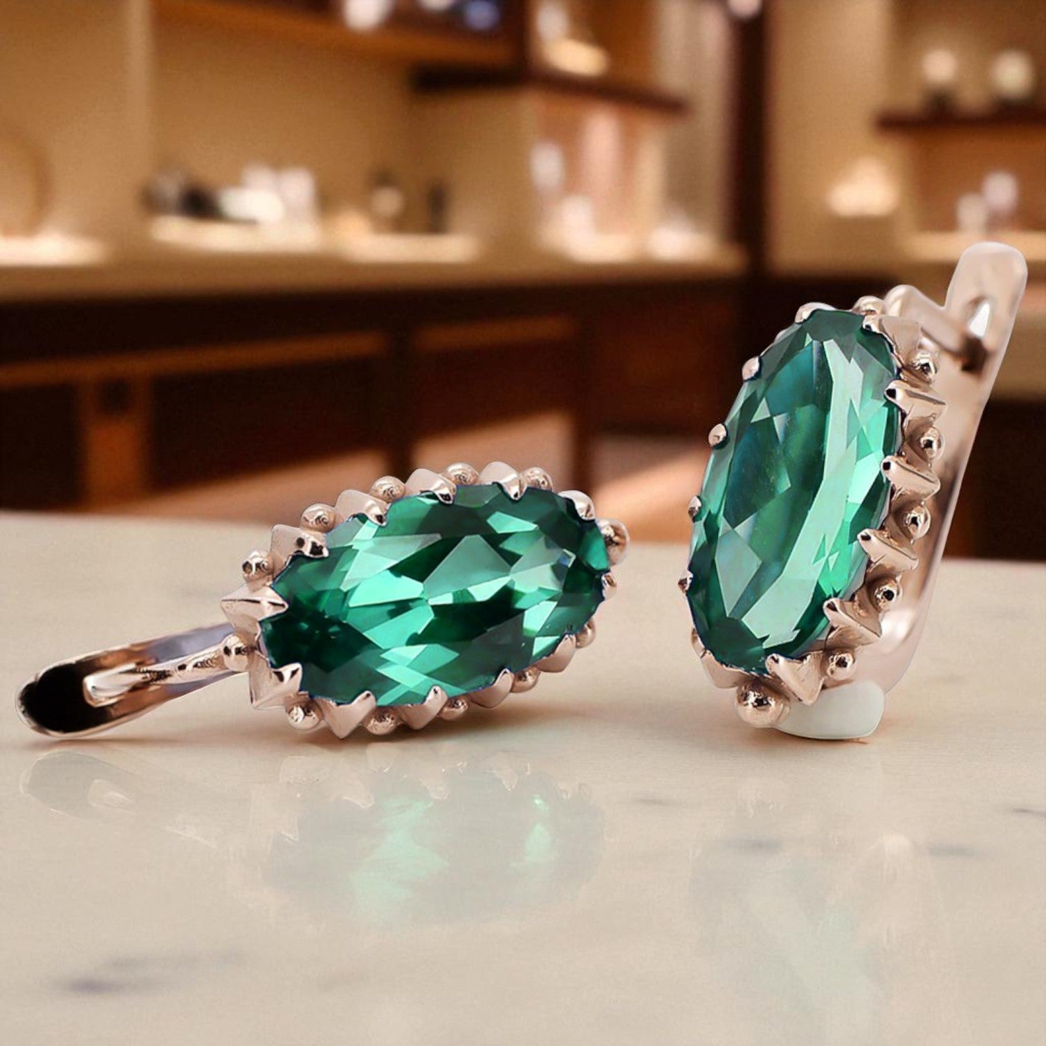 Rose pink 14k 585 gold emerald earrings vec174 Vintage