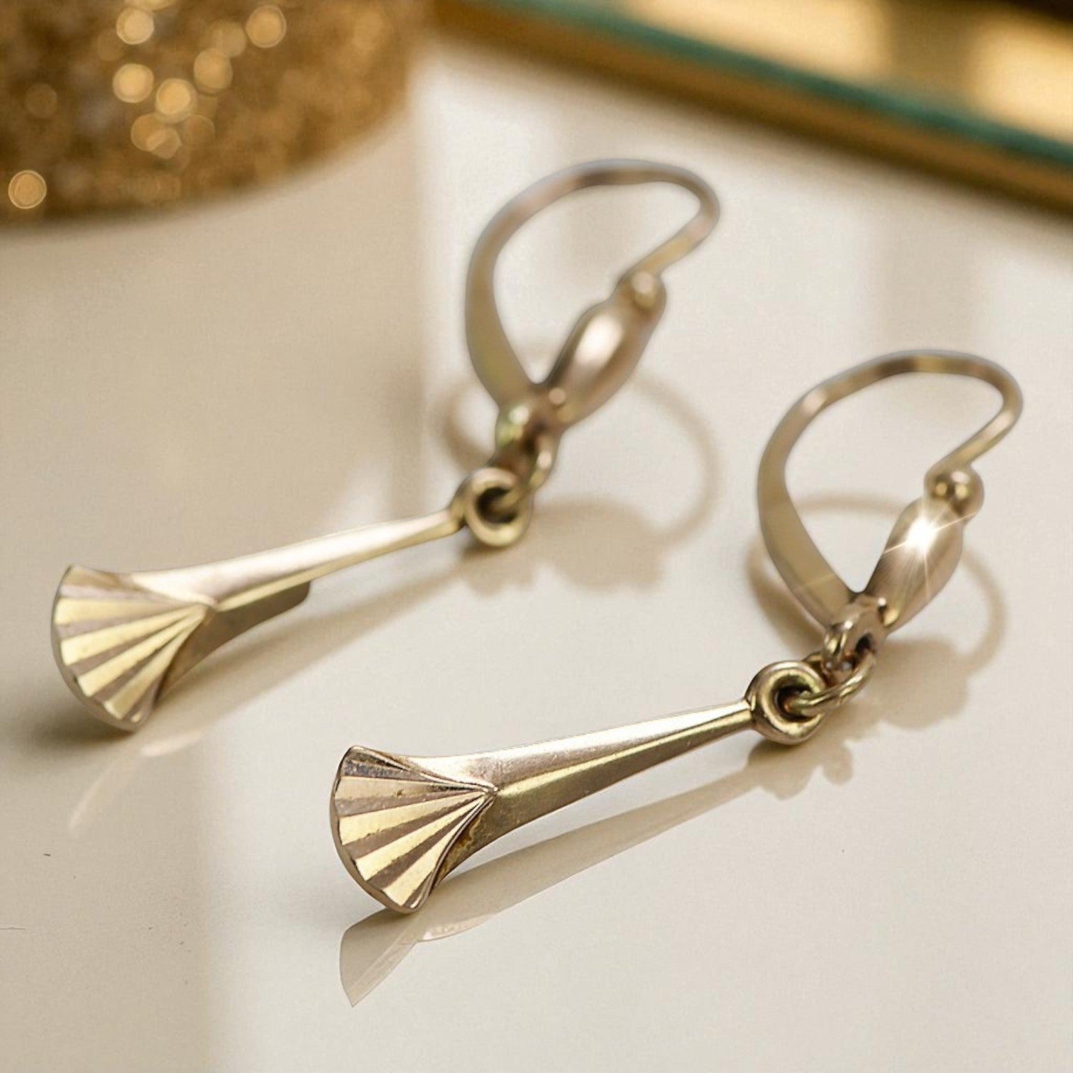 Vintage rose pink 14k 585 gold Vintage Hanging earrings ven160