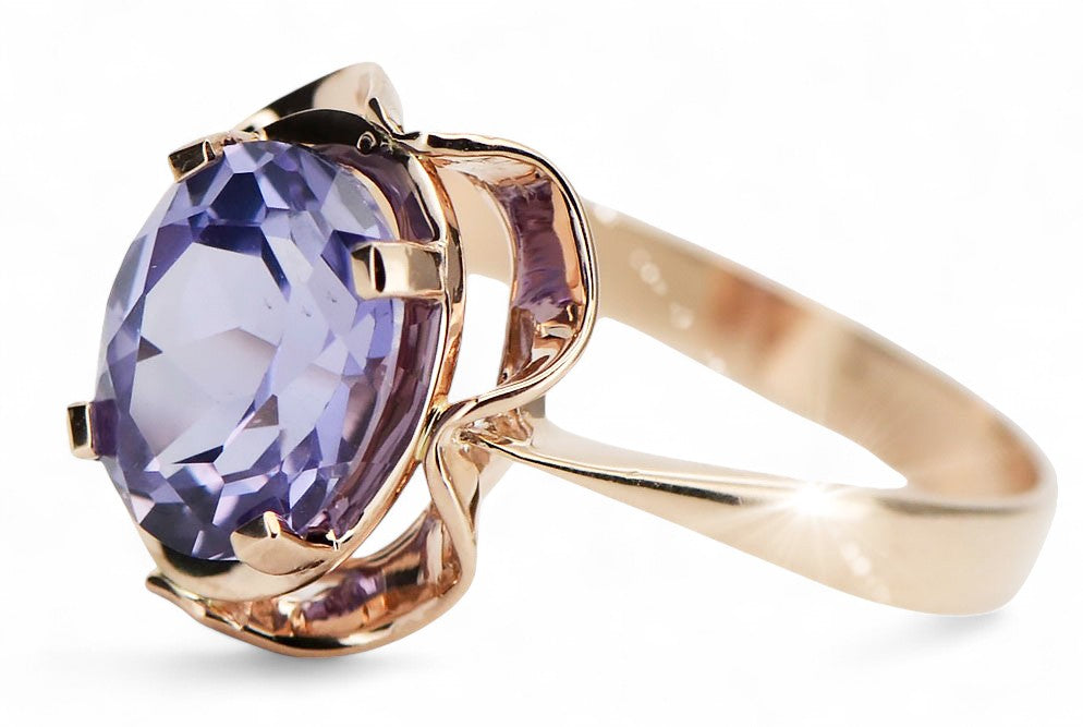 Rose 14K Gold 585 Alexandrite Ring vrc206 Russian Soviet Vintage style
