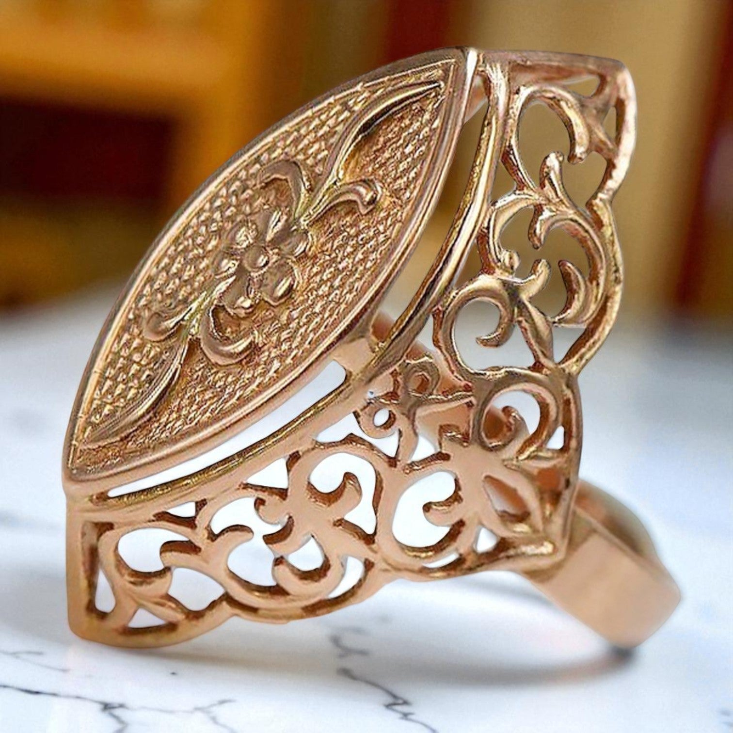 Rose pink 14k 585 gold ring vrn016 Russian Soviet Vintage jewelry style