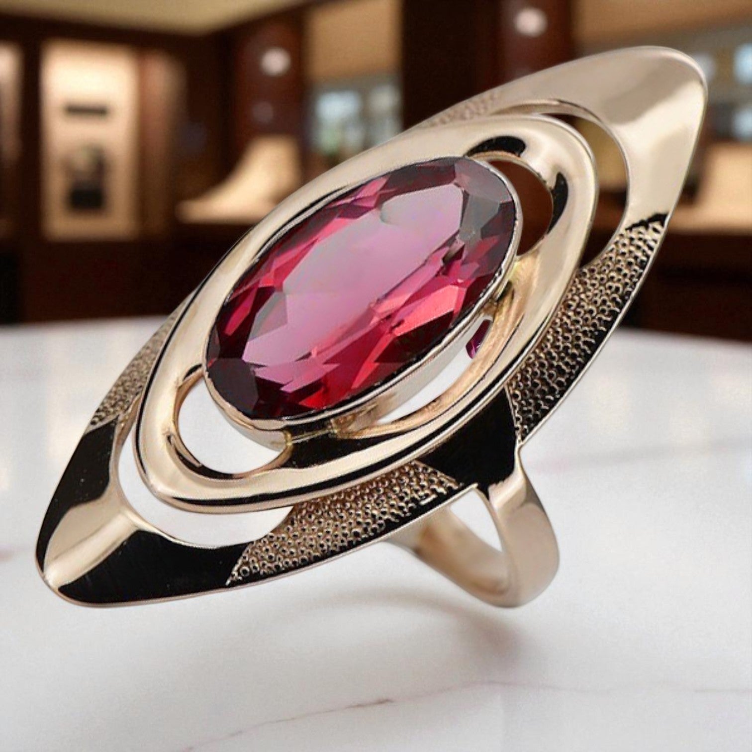 Vintage Rose 14k Gold 585 Ruby Ring vrc189 Vintage