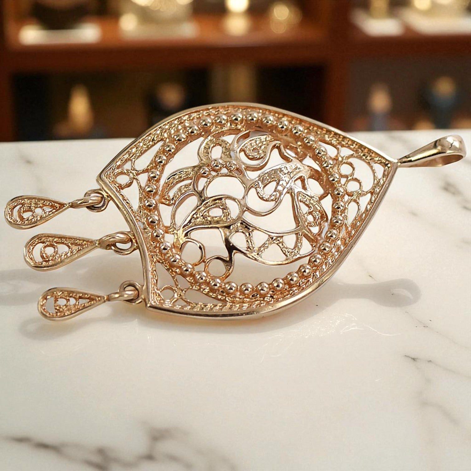 Vintage rose pink 14k 585 gold Vintage pendant vpn020