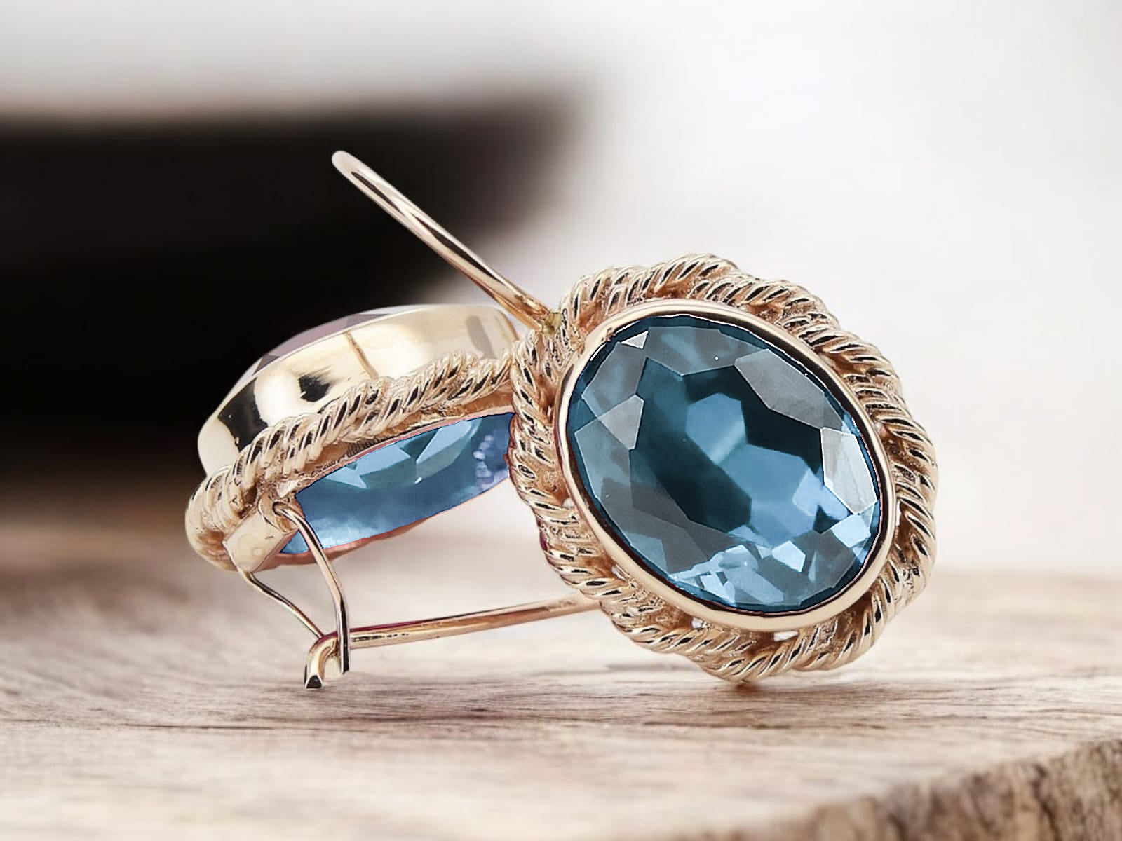 Aquamarine Original 14K Rose Gold Vintage style earrings vec007r vec007r-aq