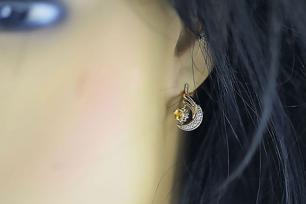 Earrings Vintage style Yellow Peridot Original Vintage 14K Rose White Gold vec093rw vec093rw-yp