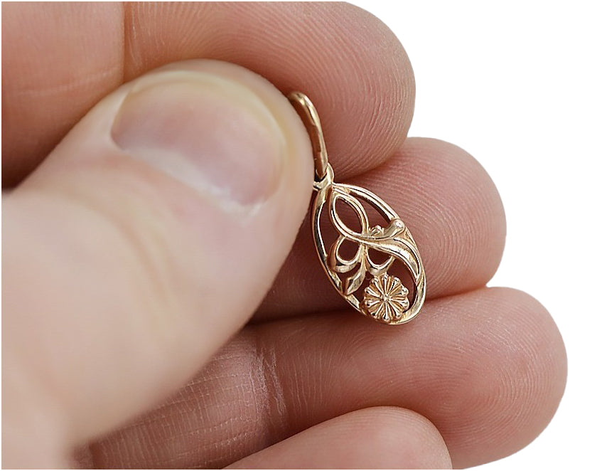 Vintage rose pink 14k 585 gold Vintage leaf pendant vpn038