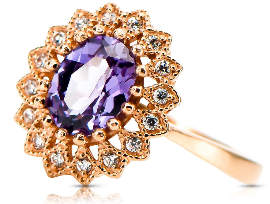 Russian rose pink Vintage style 14K gold Alexandrite Ring crc012r crc012r-ax
