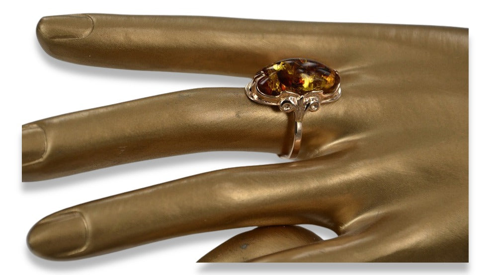 Vintage rose 14k 585 gold amber ring vrab010