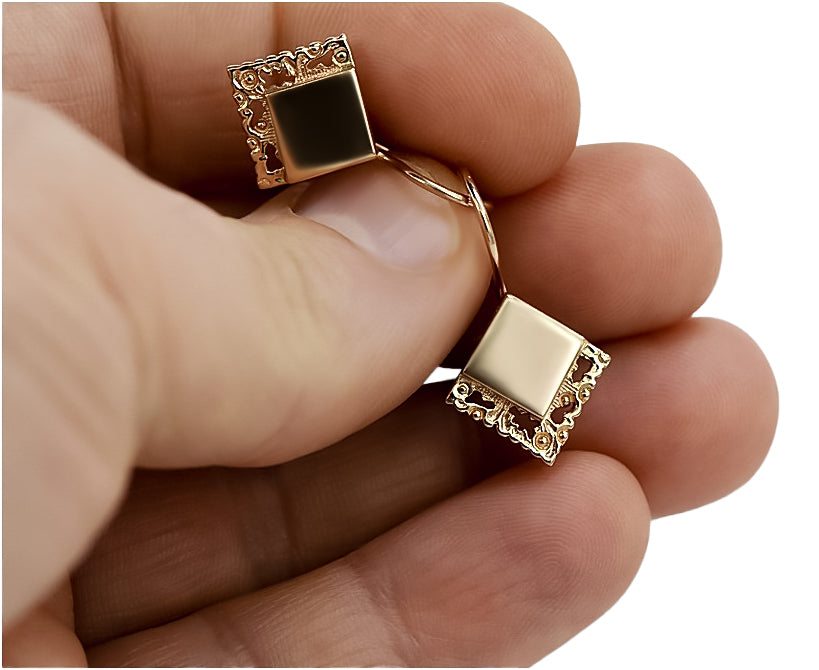 Vintage rose pink 14k 585 gold Vintage square earrings ven006