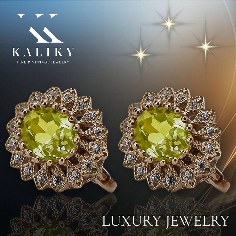 Vintage rose pink 14k 585 gold peridot earrings vec125 Vintage