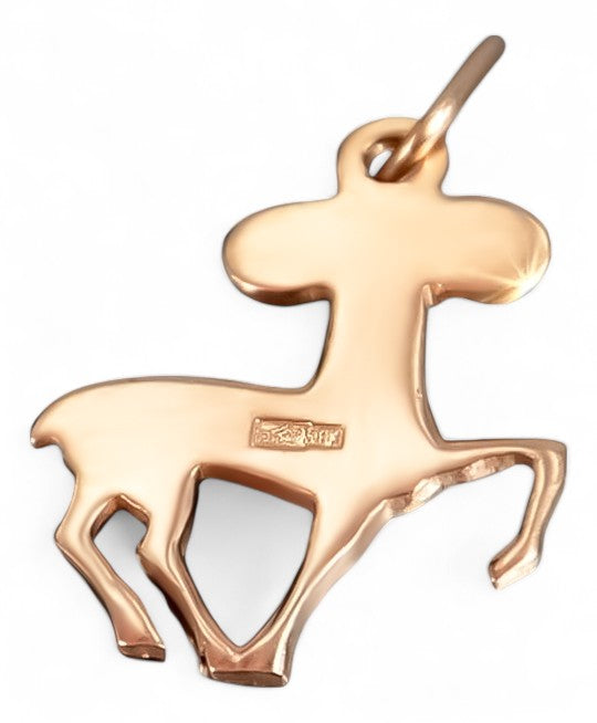 Rose red pink 14k gold pendant 585 Vintage Aries zodiac vzp006