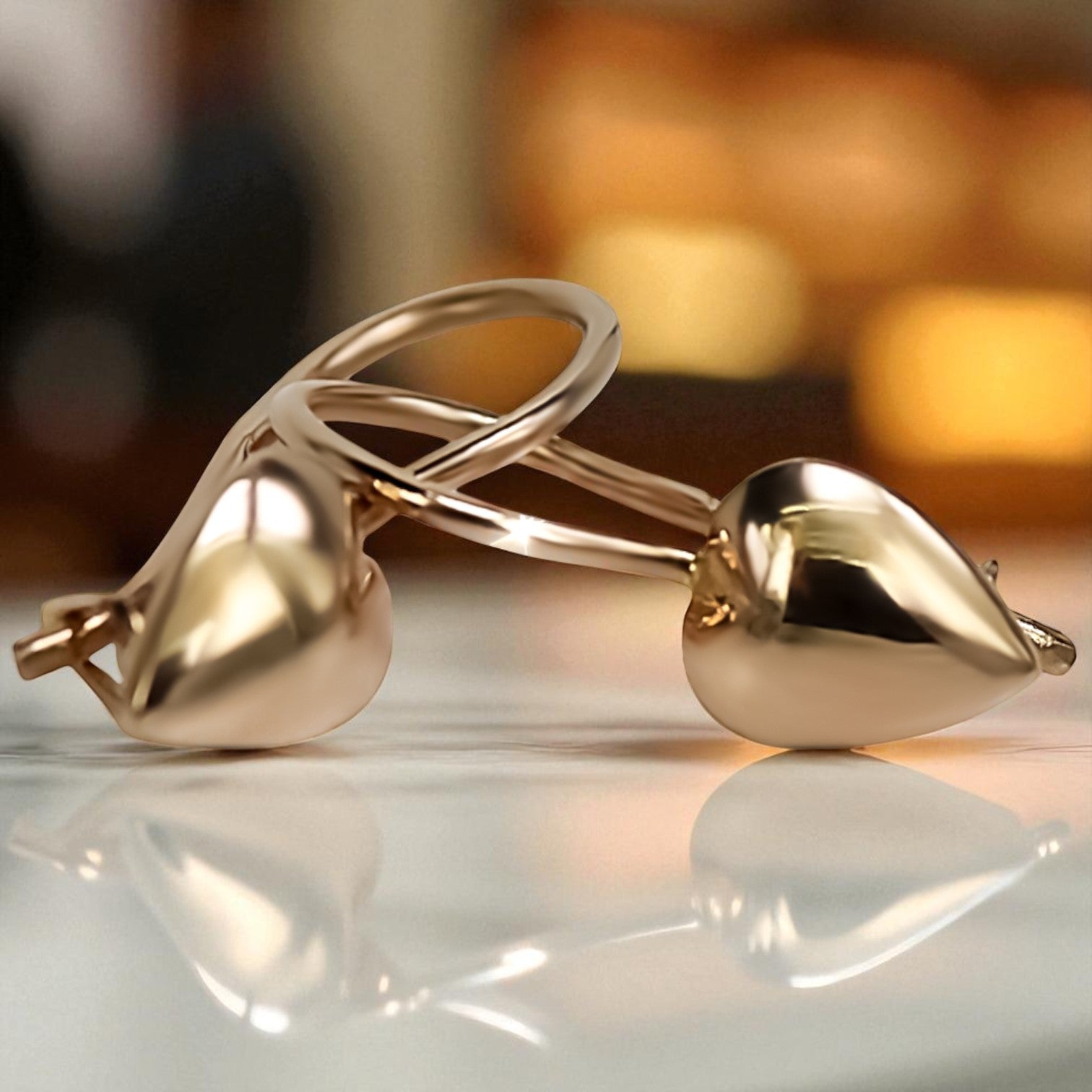Vintage rose pink 14k 585 gold Vintage heart earrings ven066