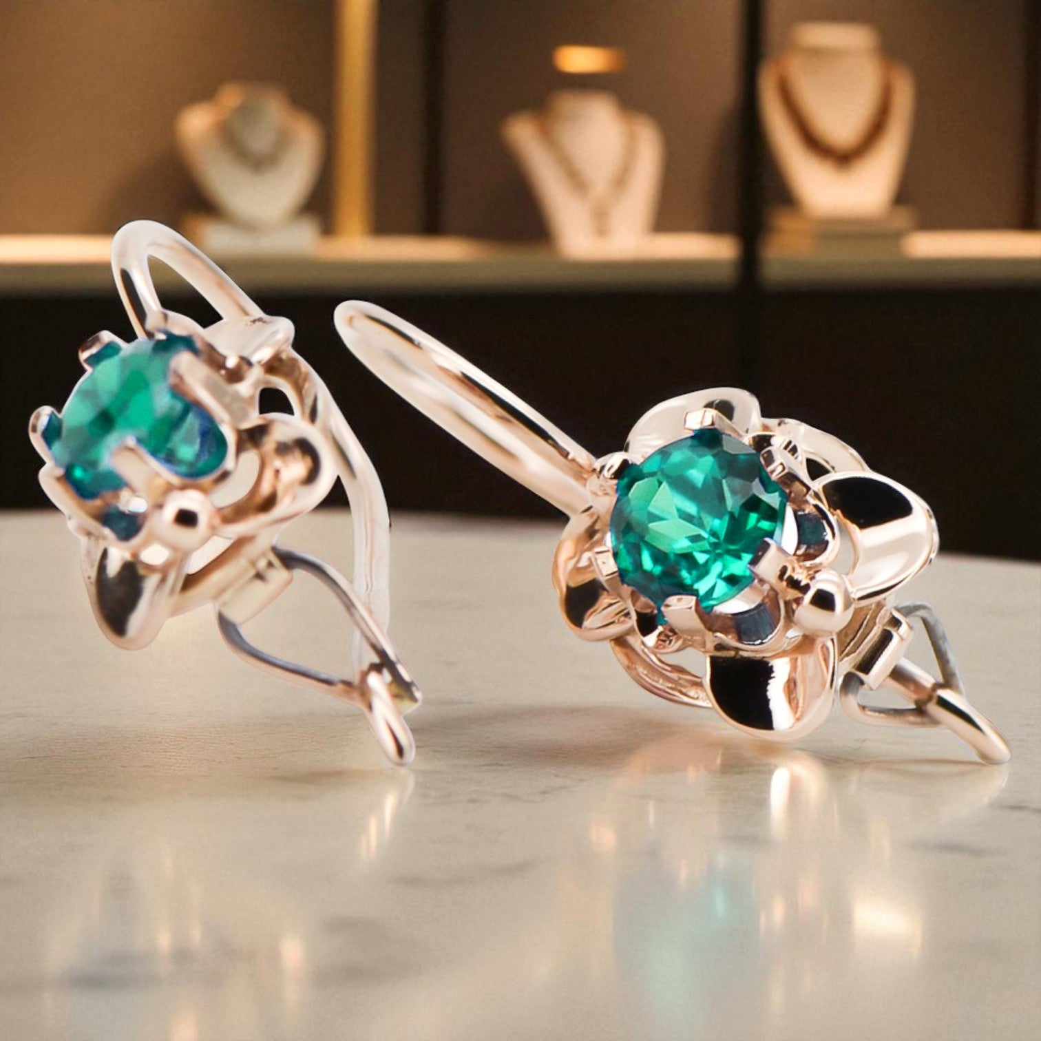 Earrings Vintage Emerald Original Vintage 14K Rose Gold vec116r vec116r-em