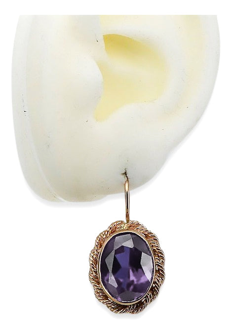 Rose pink 14k 585 gold alexandrite earrings vec007 Vintage Russian Soviet style vec007r-ax