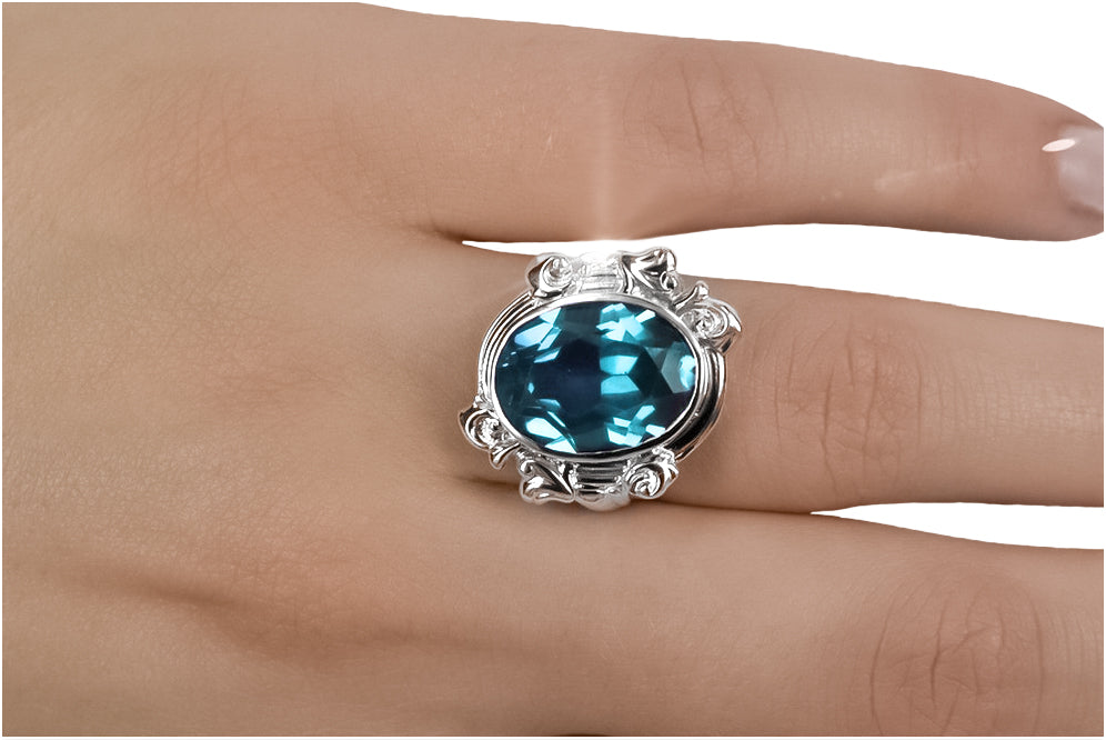 Ring Aquamarine Sterling silver 925 Vintage craft vrc100s vrc100s-aq