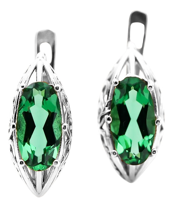 Vintage 925 Silver emerald earrings vec141s Russian Soviet style vec141s-em