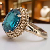 Vintage rose pink 14k gold 585 Aquamarine ring vrc068 Vintage