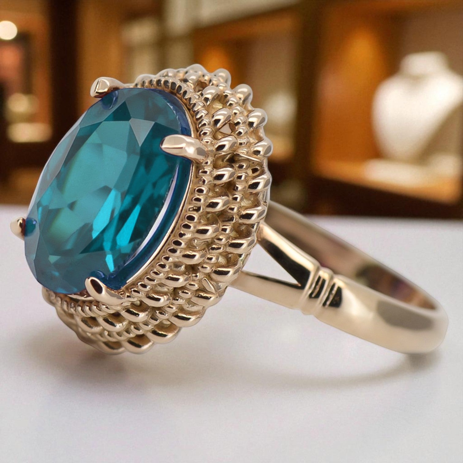 Vintage rose pink 14k gold 585 Aquamarine ring vrc068 Vintage