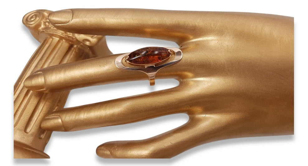 Vintage rose 14k 585 gold amber ring vrab016