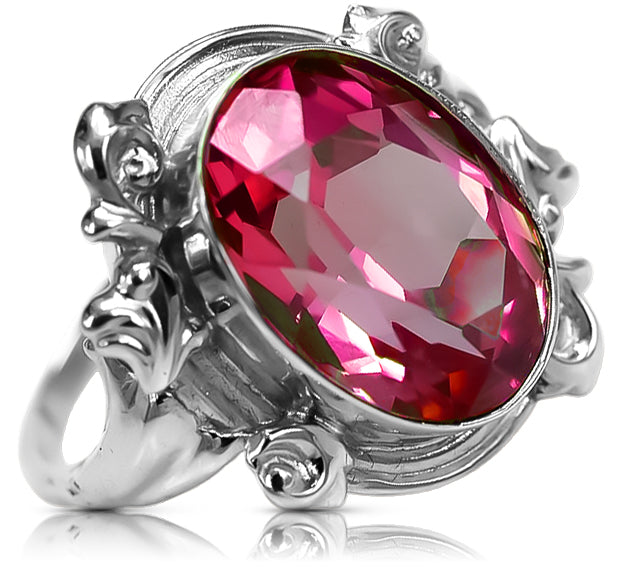 Vintage Ruby Ring 925 Silver Oval 8x12mm