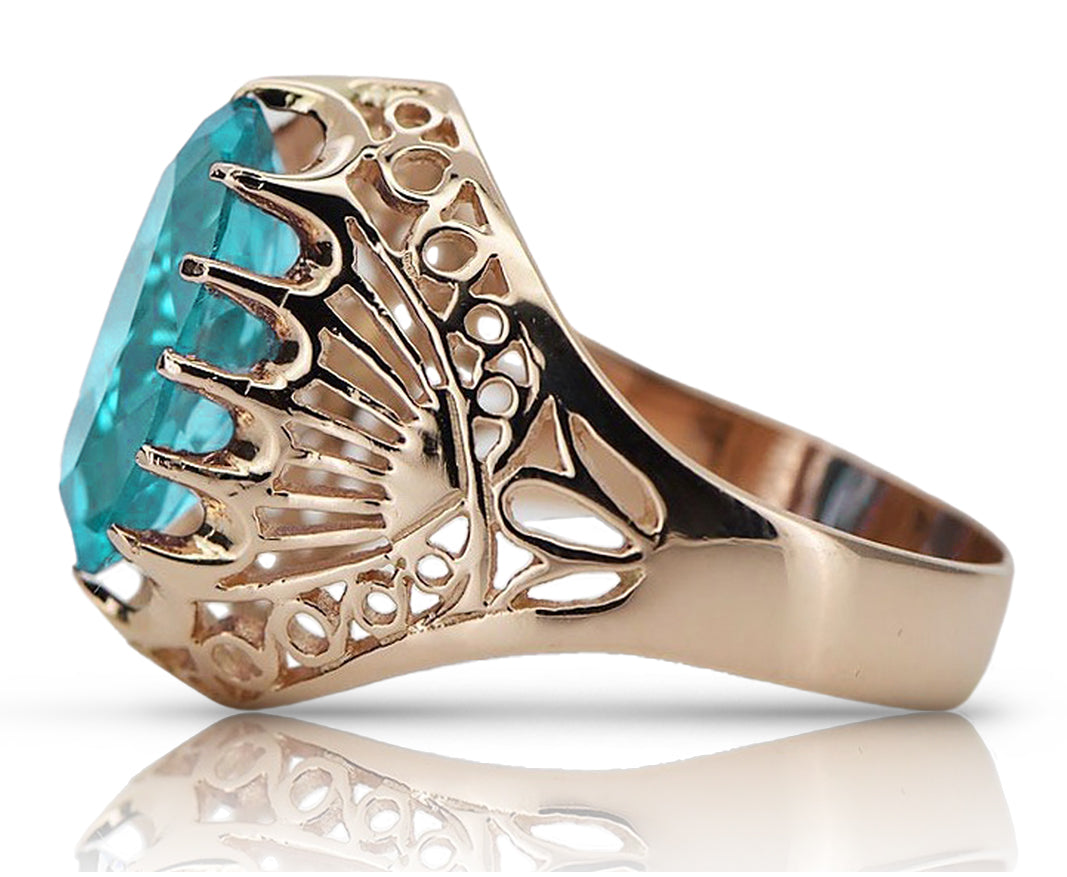 Vintage rose pink 14k gold 585 Aquamarine ring vrc020r Russian Soviet Vintage style vrc020r-aq