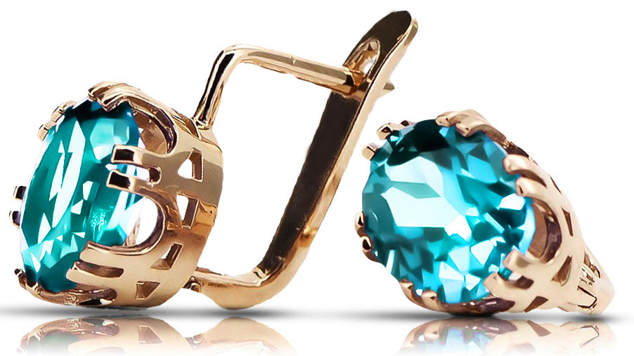 Aquamarine Original Vintage 14K Rose Gold Earrings Vintage Jewlery vec016r vec016r-aq