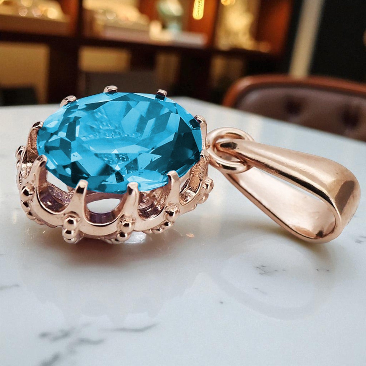 Original Vintage 14K Rose Gold Aquamarine Pendant Vintage vpc008r vpc008r-aq