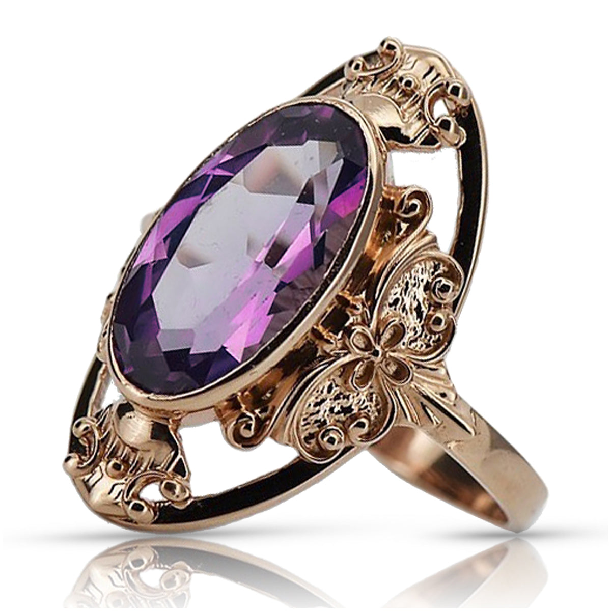 Vintage rose pink 14k gold 585 Amethyst ring vrc014 Vintage