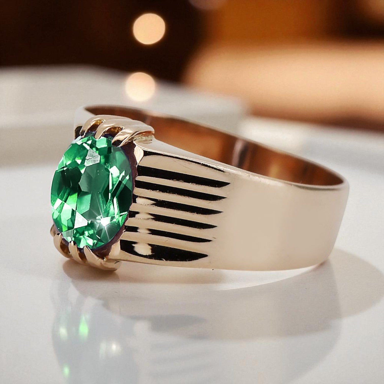 Vintage style Ring Emerald Original Vintage 14K Rose Gold vrc007r