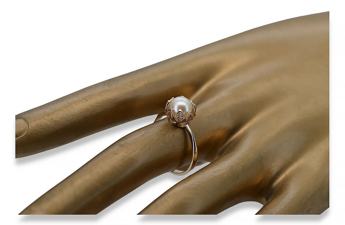 Rose 14k 585 gold pearl ring vrpr009r Russian Soviet Vintage style