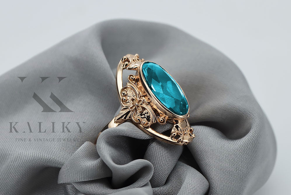 Vintage rose pink 14k gold 585 Aquamarine ring vrc014 Vintage vrc014r-aq