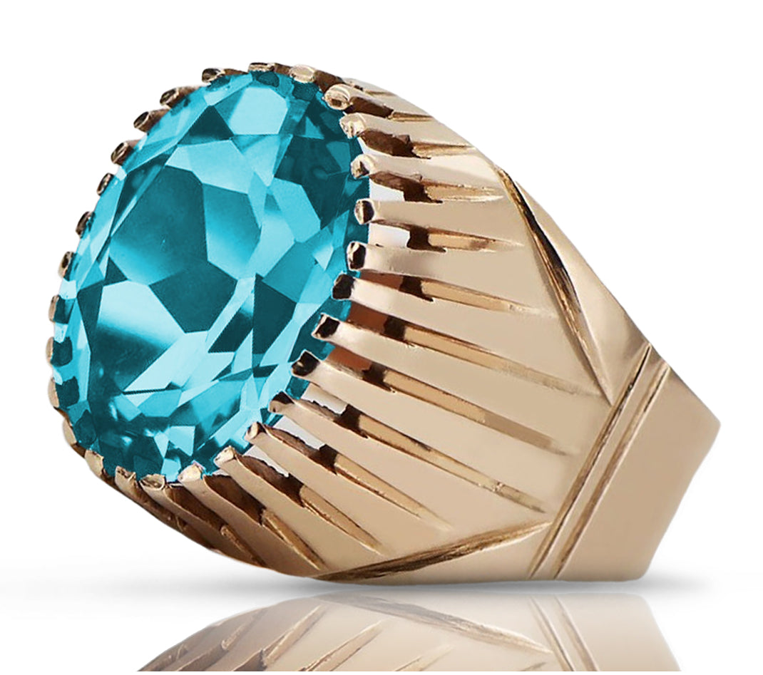 Vintage rose pink 14k gold 585 Aquamarine ring vrc048 Vintage Russian Soviet style vrc048r-aq