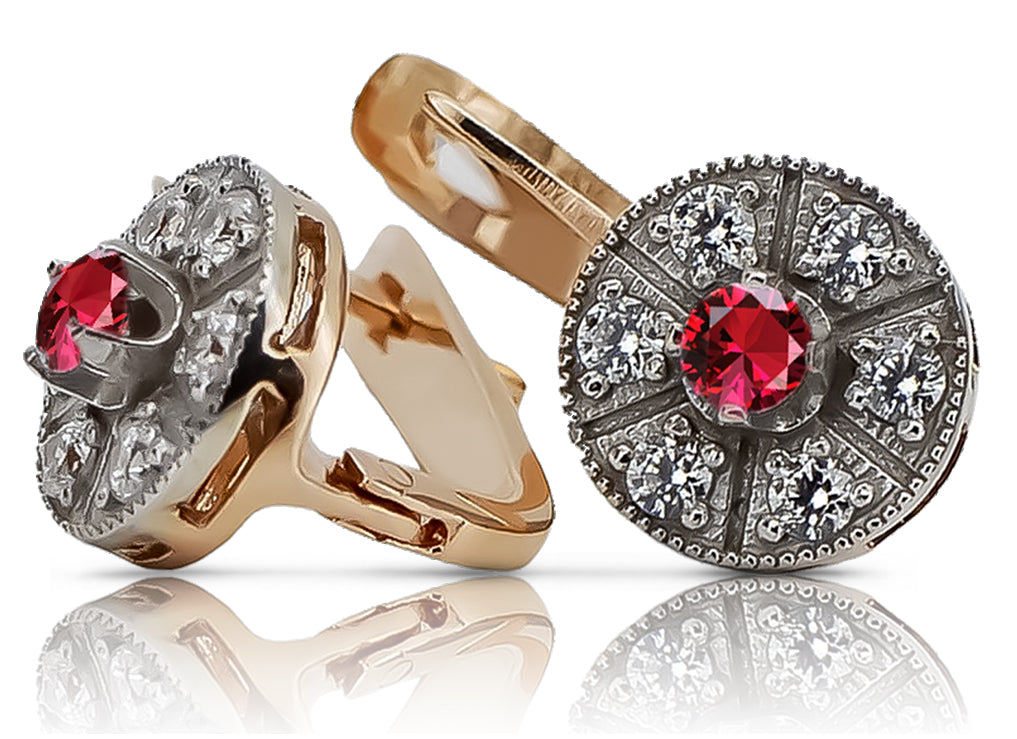 Vintage rose pink 14k 585 gold ruby earrings vec161rw Vintage vec161rw-rb