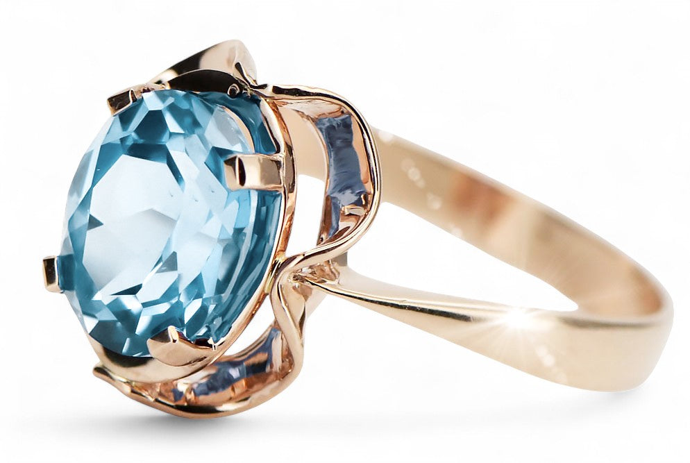 Aquamarine Original Vintage 14K Rose Gold Ring Vintage style vrc206r vrc206r-aq