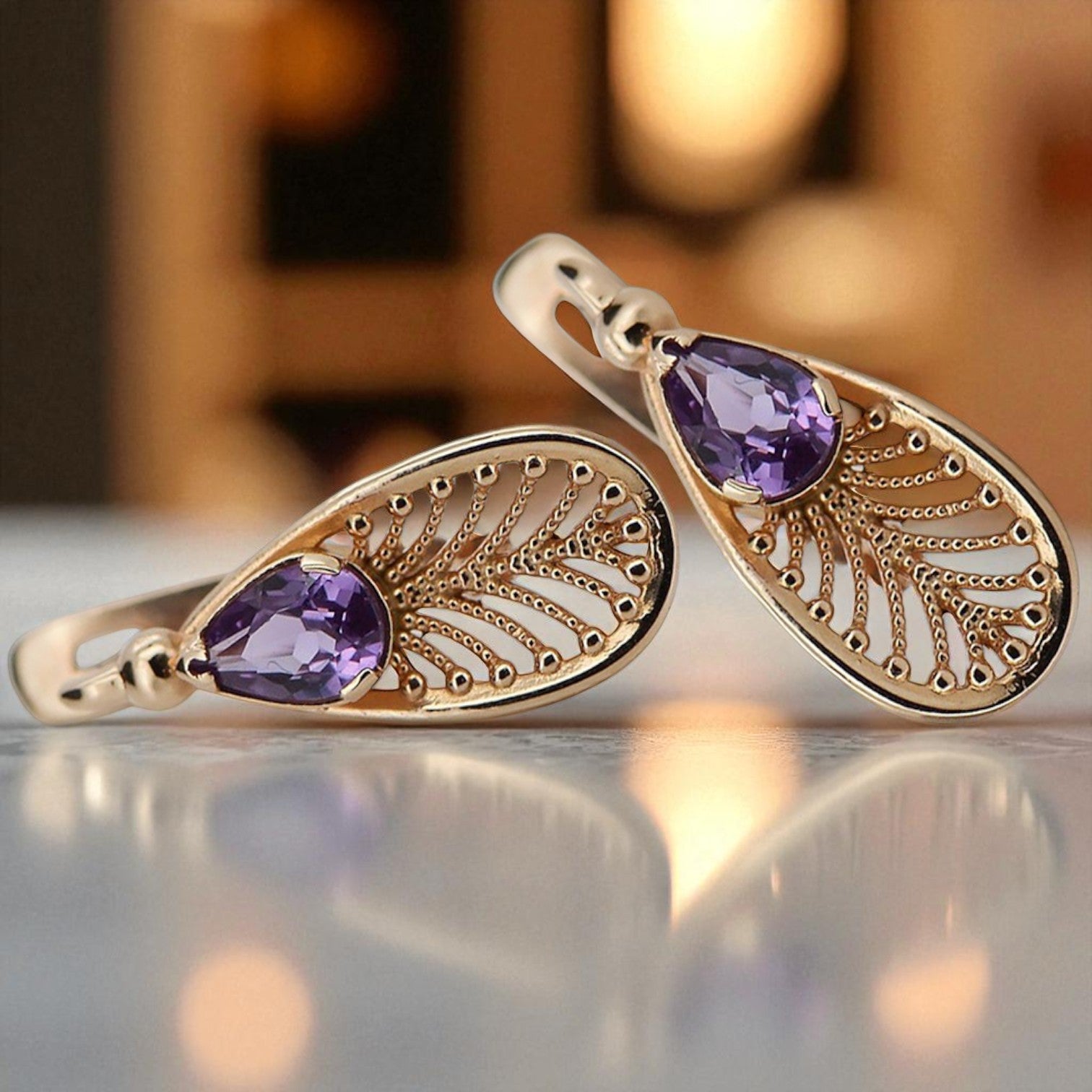 Vintage rose pink 14k 585 gold alexandrite earrings vec067 Vintage vec067r-ax