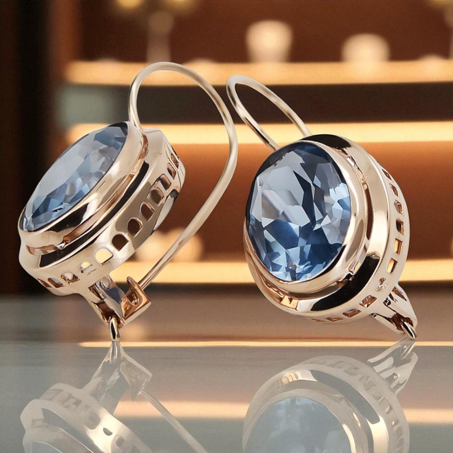 Vintage rose pink 14k 585 gold Aquamarine earrings vec114 vec114r-aq