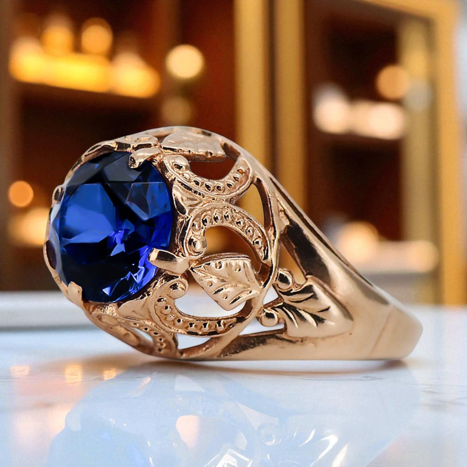Ring Sapphire Original Vintage 14K Rose Gold Vintage Jewlery vrc080r vrc080r-sp