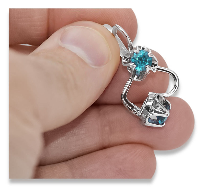 Vintage 925 Silver Aquamarine earrings vec018s Russian Soviet style vec018s-aq